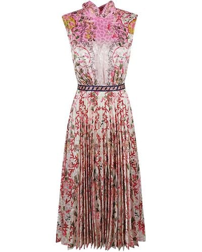 Saloni Long Dress With Pleats - Multicolor