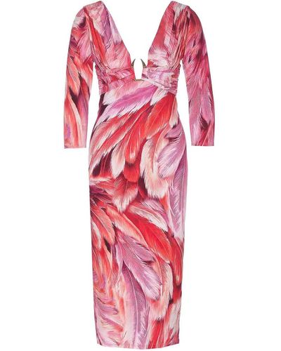 Roberto Cavalli Plumage Print Dress - Pink