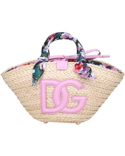 Dolce & Gabbana Kendra Raffia Shopping Bag With Logo - Pink
