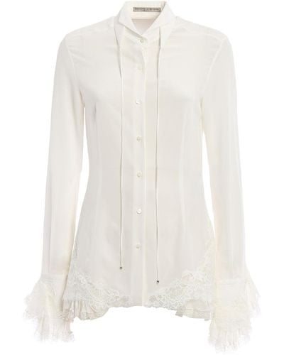 Ermanno Scervino Ruched Lace Detail Silk Shirt - White