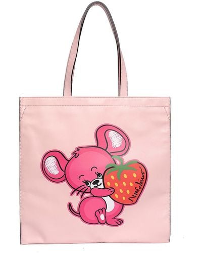 Moschino Illustrated Animals Leather Tote - Pink