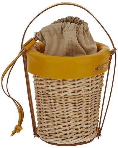 Jacquemus Bucket Bag In Natural Wicker With Dark Yellow