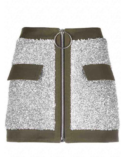 Balmain Military Green Contrast-trim Skirt - Grey