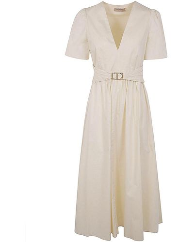 Twin Set V-neck Belted Long Dress - White
