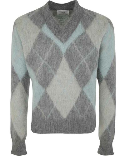 AMI Paris: Gray Argyle Sweater