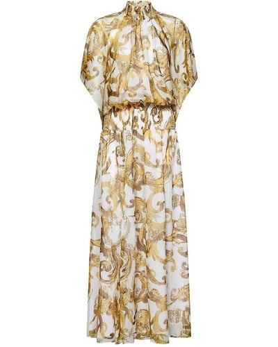 Versace Baroque Print Chiffon Dress - Metallic