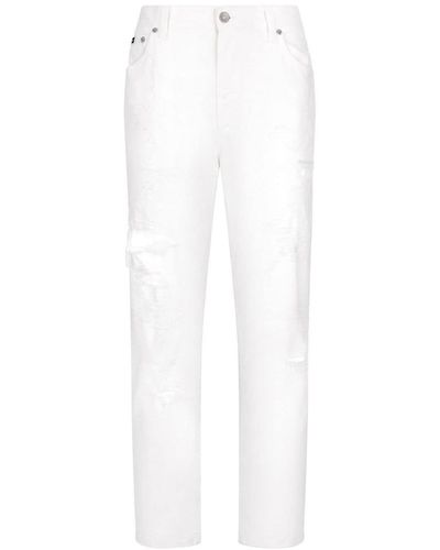 Dolce & Gabbana Straight-leg Distressed Jeans - White