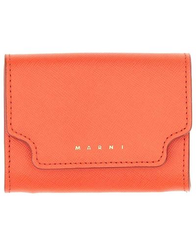 Marni Saffiano Leather Coin Purse - Orange