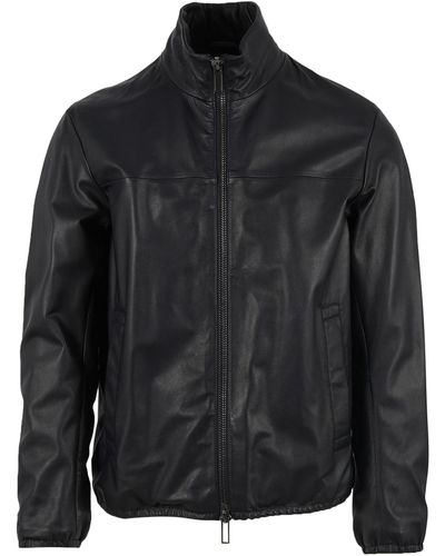 Emporio Armani Leath. Blouson Jacket - Black