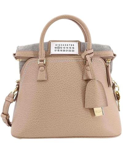 Maison Margiela Leather Handbag With With Logo Patch - Natural