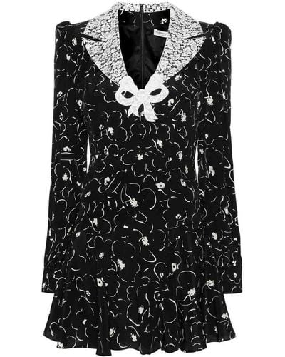 Alessandra Rich Floral Print Silk Short Dress - Black