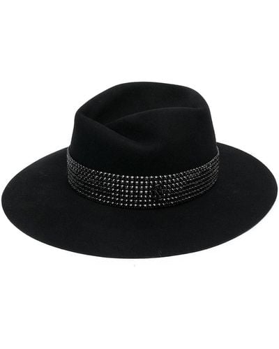 Maison Michel Virginie Strass Belt On Wool Felt Fedora Hat - Black