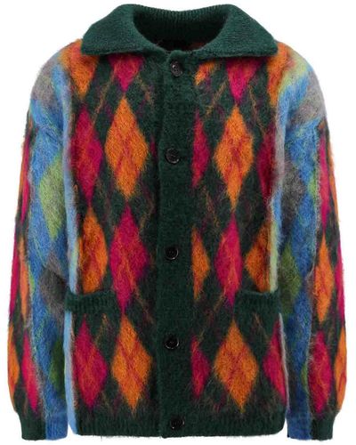 Roberto Collina Mohair Blend Cardigan With Multicolor Motif - Red