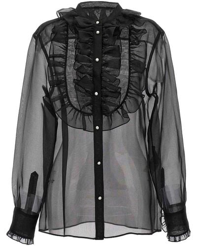 Dolce & Gabbana Plastron And Ruffle Shirt - Black