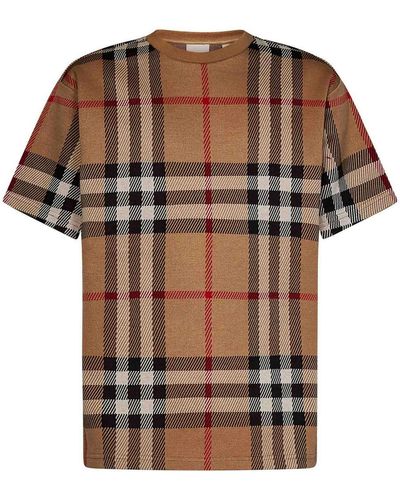 Burberry Wells Check-patterned Boxy-fit Silk And Wool-blend T-shirt - Brown