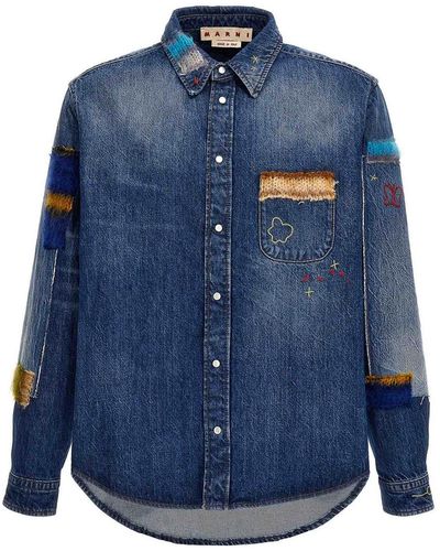 Marni Denim Shirt Embroidery And Patches - Blue