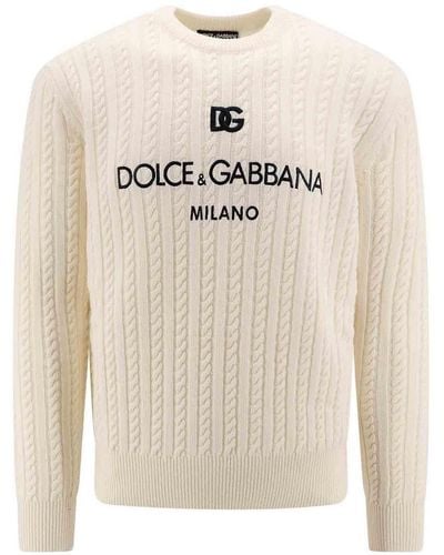 Dolce & Gabbana Braided Wool Jumper With Logo - White