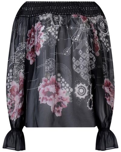 Alberta Ferretti Silk Top With Multi Pattern Print - Black