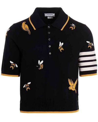 Thom Browne Polo 'bird And Bees' - Black