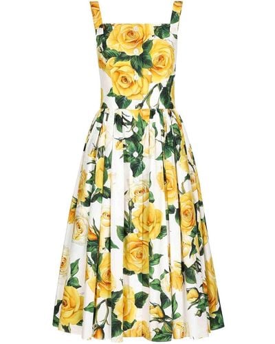 Dolce & Gabbana Rose-print Midi Dress - Yellow