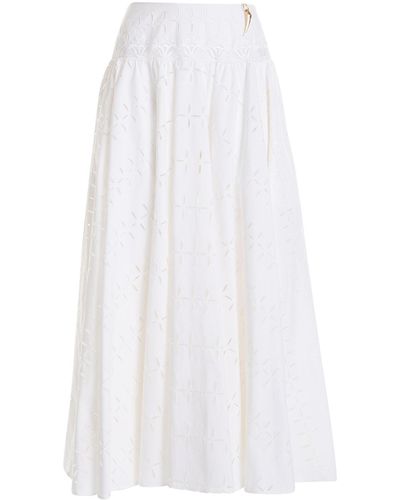 Roberto Cavalli Long Skirt In Cotton With Lace Inserts - White