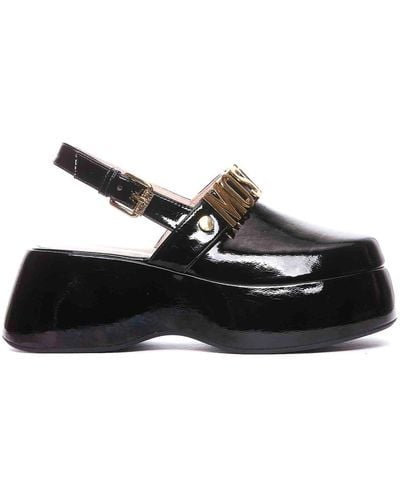 Moschino Maxi Lettering Wedge Mules - Black