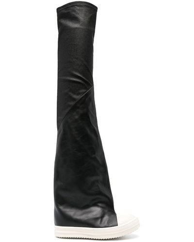 Rick Owens Thigh-high Leather Trainer Boots - White