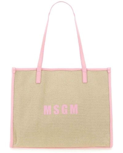 MSGM Tote Bag With Logo - Natural