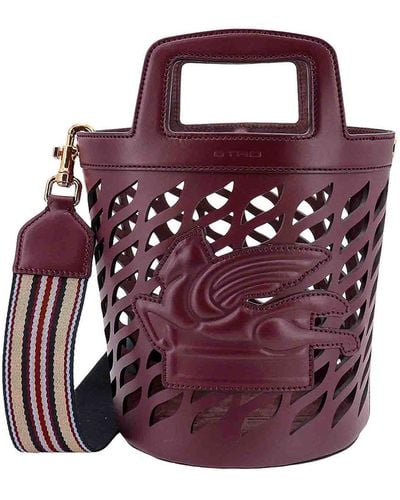 Etro Perforated Leather Bucket Bag Shoulder Strap - Purple