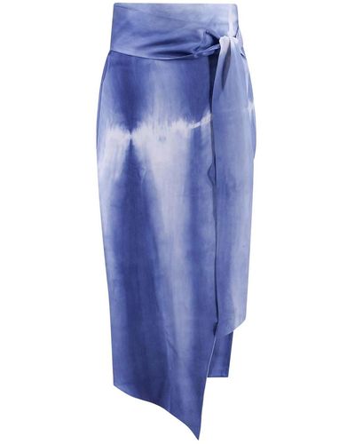 SLEEP NO MORE Printed Silk Skirt - Blue