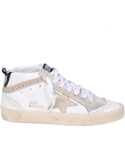 Golden Goose Mid Star Sneakers With Applied Crystals - White