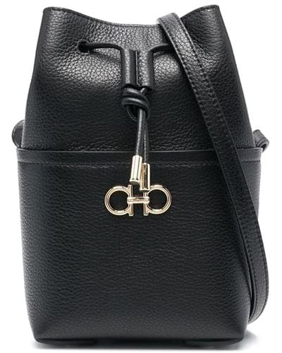 Ferragamo Gancino Leather Mini Bucket Bag - Black