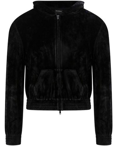 Balenciaga Velvet Sweatshirt With Back Bb Paris Motif - Black