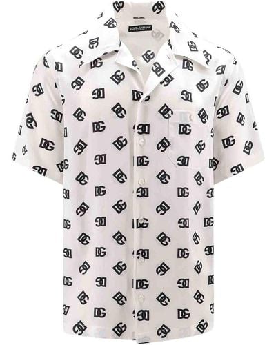Dolce & Gabbana Silk Shirt With All-over Monogram - White