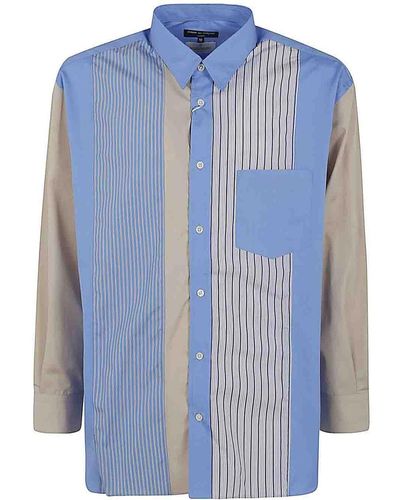 Comme Des Garcons Hommes Plus Striped Shirt With Patch - Blue