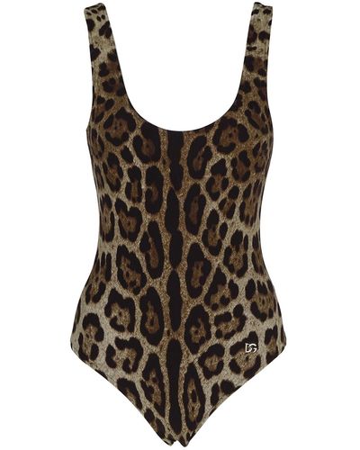 Dolce & Gabbana Leopard Print One-piece Swimsuit - Brown