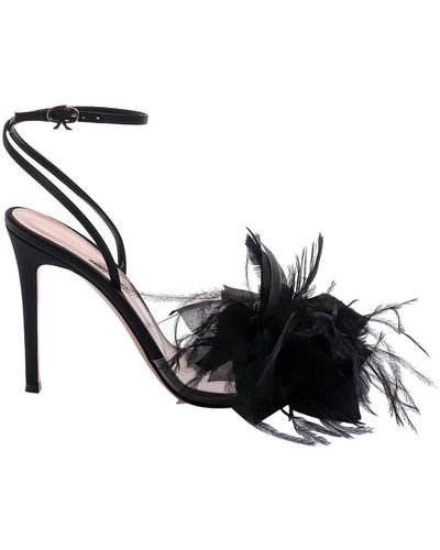 Gianvito Rossi Satin Sandals With Frontal Flower - Black