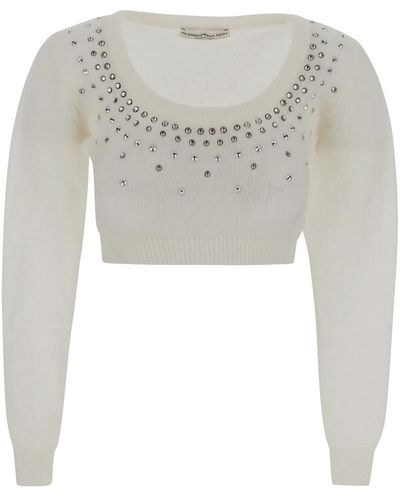 Alessandra Rich Knitted Cropped Top - White