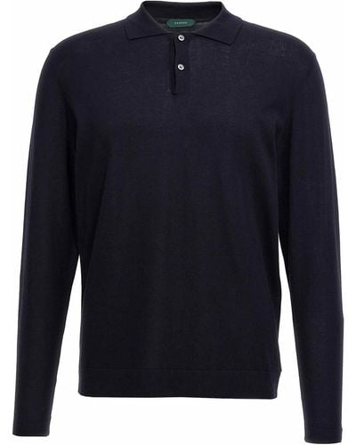 Zanone Cotton Silk Polo Shirt - Blue