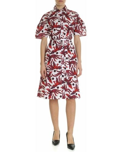 KENZO Belted White And Red Shirting Dress