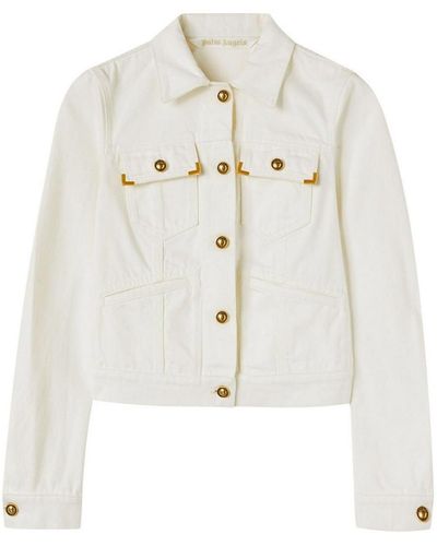 Palm Angels Spread-collar Cotton Denim Jacket - White