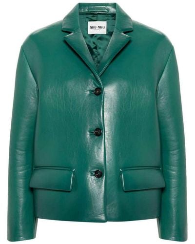 Miu Miu Single-breasted Nappa Leather Jacket - Green