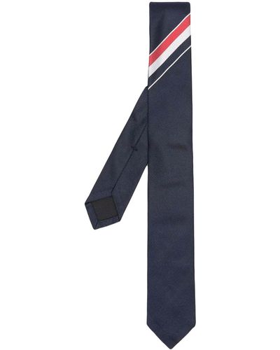 Thom Browne Engineered Stripe Silk Tie - Blue