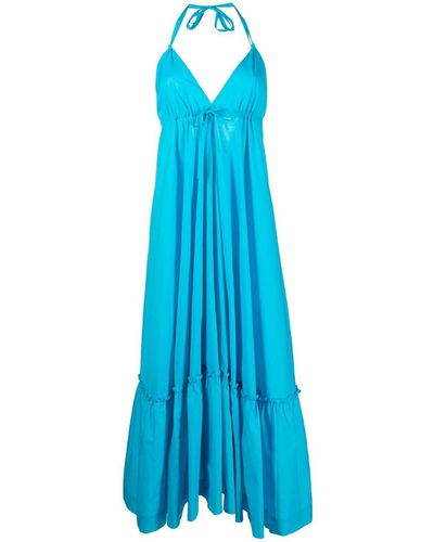 P.A.R.O.S.H. V Neck Long Dress - Blue