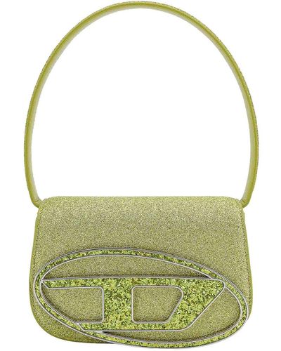 DIESEL Leather Shoulder Bag With All-over Glitter - Green