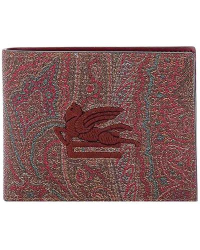 Etro Pailsey Fabric Wallet With Cube Logo - Purple