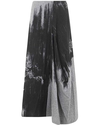 Y's Yohji Yamamoto Y-panelled Tuck Flare Skirt - Grey