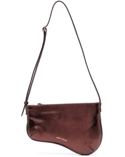 MANU Atelier Metallic Asymmetric Leather Bag With Logo - Brown
