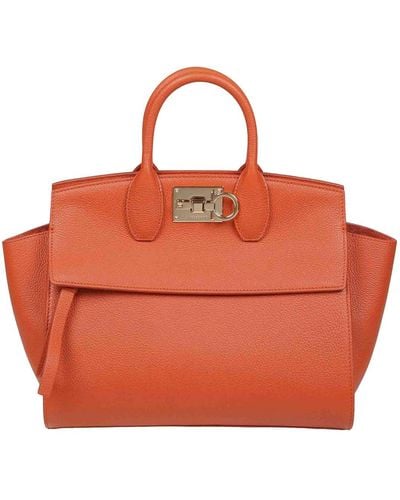 Ferragamo Sof Leather Handbag - Orange