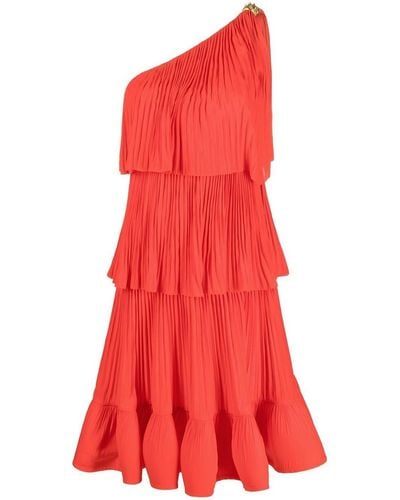 Lanvin Pleated One-shoulder Dress With Tie Skirt - Red